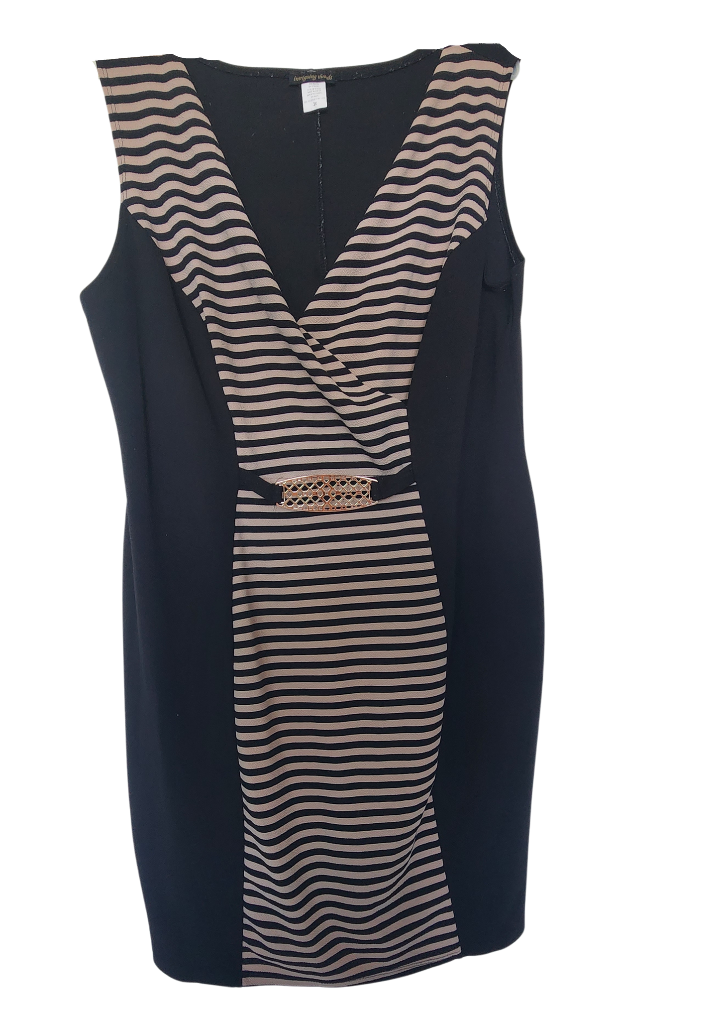 Vestido sin manga negro con líneas alfrente crema Size 3X